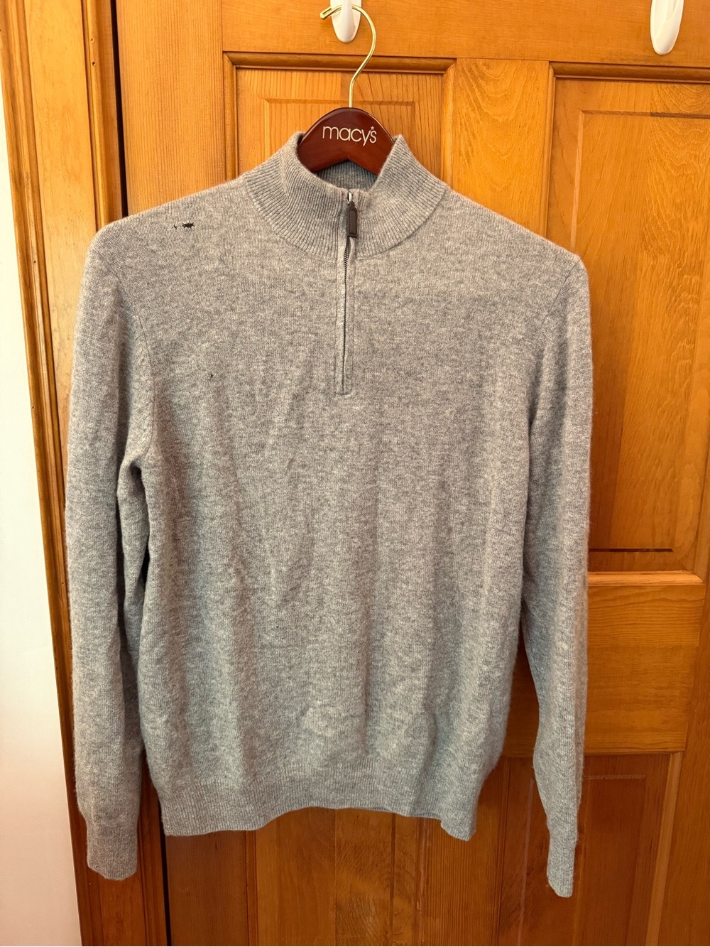 Tahari Light Gray Zip Mock Neck Cashmere Sweater